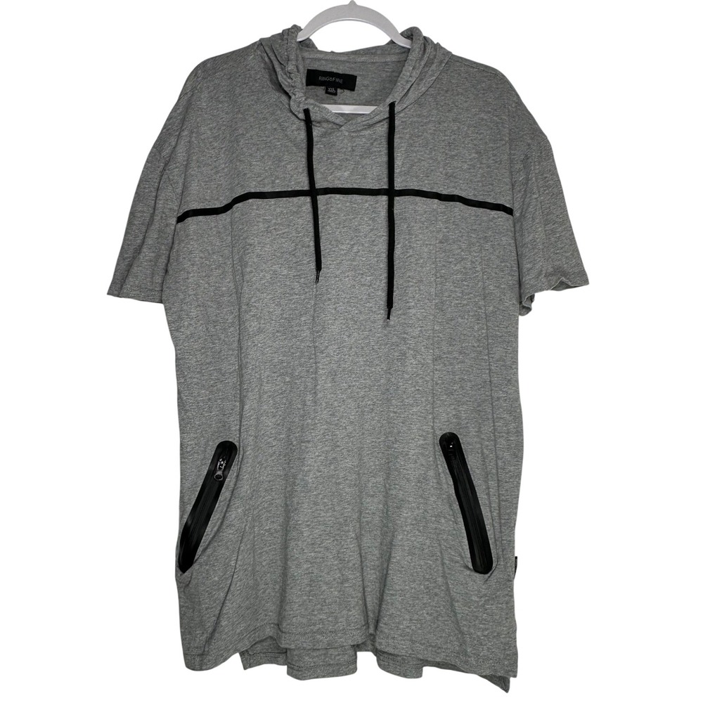 Ring of Fire Mens XXL Gray Short Sleeve Hoodie Zip Pockets Cotton Jersey